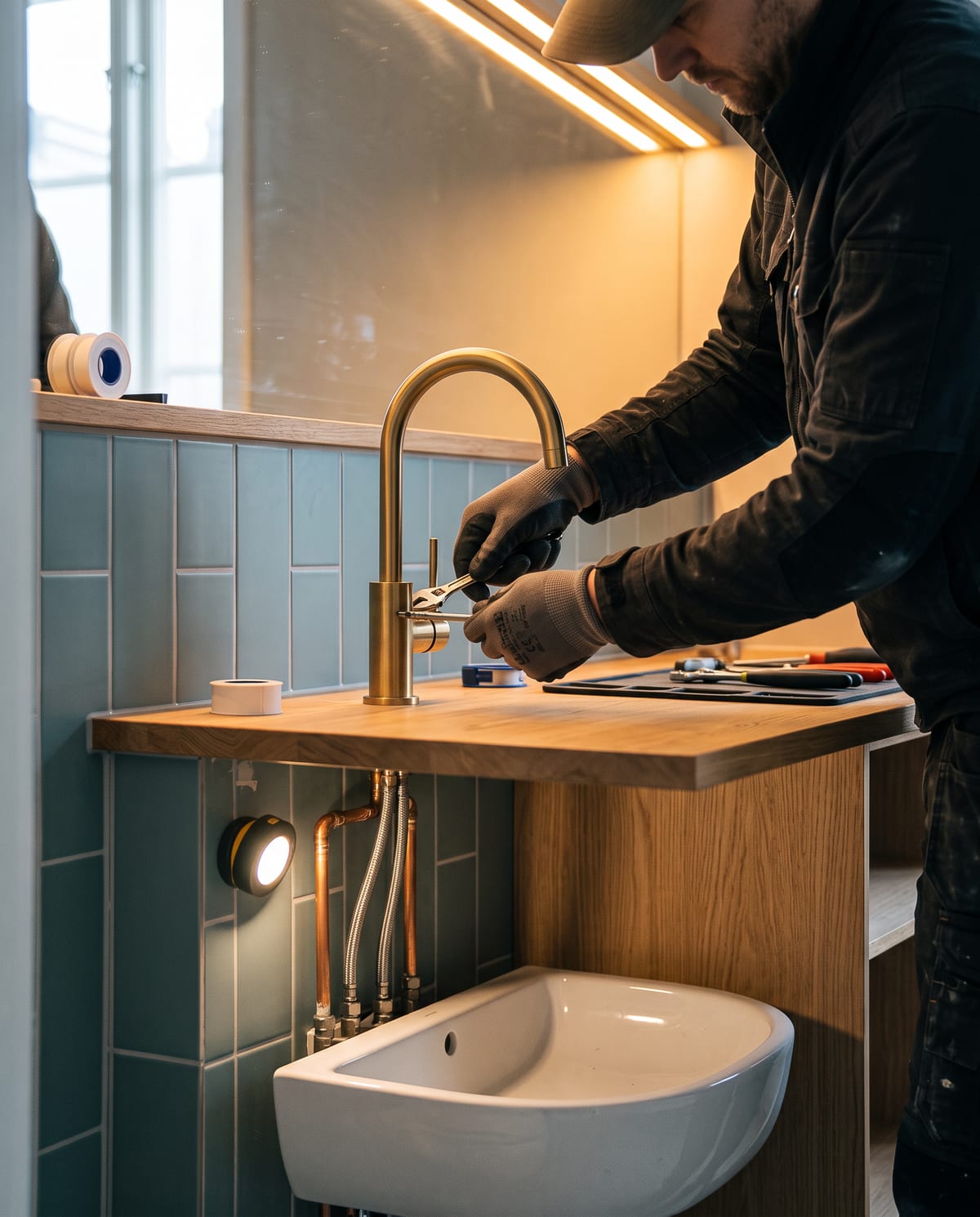 Montering av blandare och kopplingar i ett nyrenoverat badrum